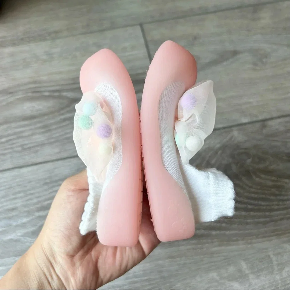 Big Toes Pink Bows NonSlip Baby Shoe Socks Made in Korea